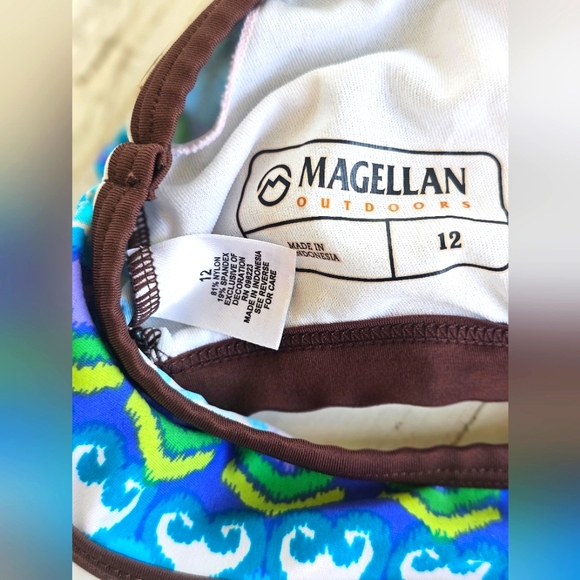 Magellan Outdoors Aztec Western Blue Bikini Top Green Brown Racerback Pullover - Picture 6 of 7